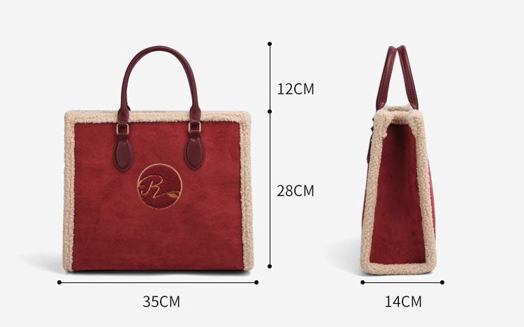 Large Capacity totes red wedding bag high-grade lamb furry women's bag big size: 35*28*14cm