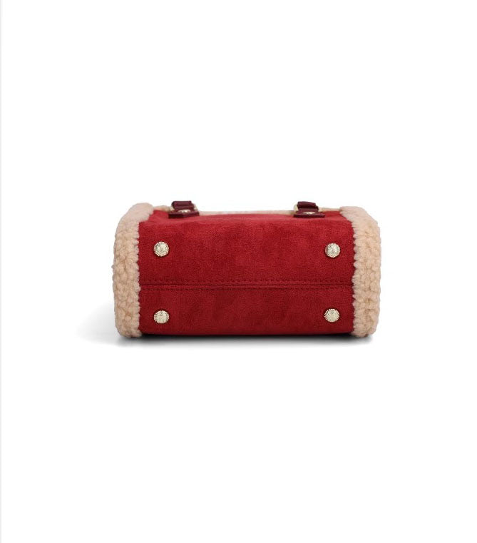 Large Capacity totes red wedding bag high-grade lamb furry women's bag big size: 20*8*20cm