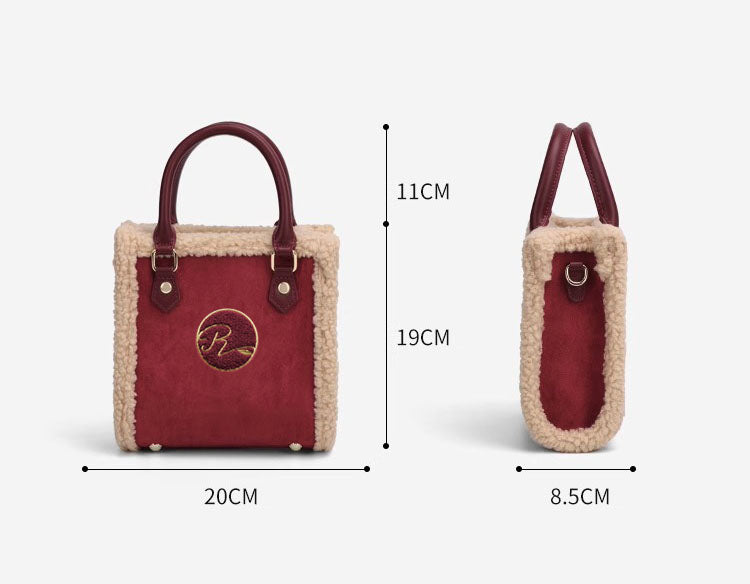 Large Capacity totes red wedding bag high-grade lamb furry women's bag big size: 20*8*20cm