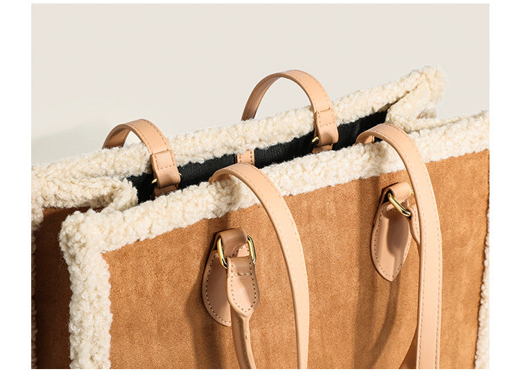 Large Capacity totes bag high-grade lamb furry women's bag big size: 35*28*14cm